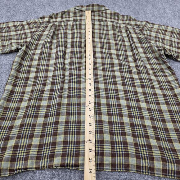 Banana Republic Shirt Mens Large Brown Yellow Plaid Linen Short Sleeve Button Up - Picture 6 of 14